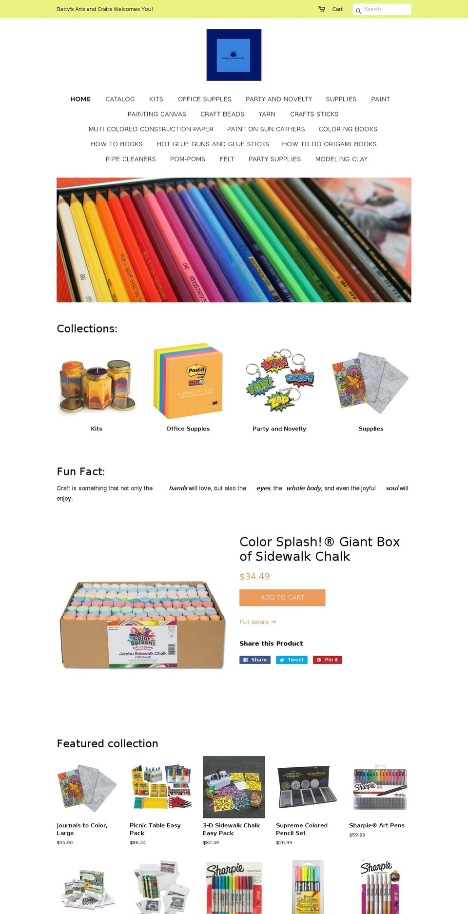 bettysartsandcrafts.com shopify website screenshot