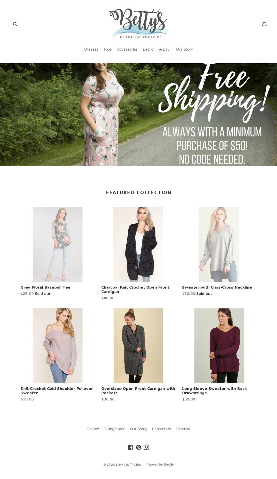 bettysbythebay.com — Shopify storefront screenshot