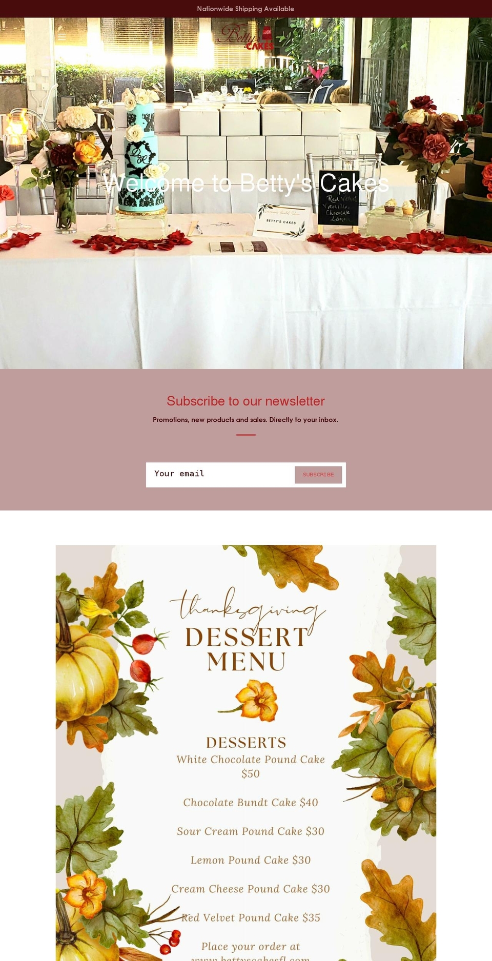 bettyscakesfl.com shopify website screenshot