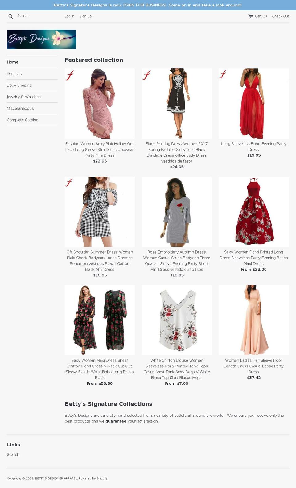 bettysdesigns.com — Shopify storefront screenshot
