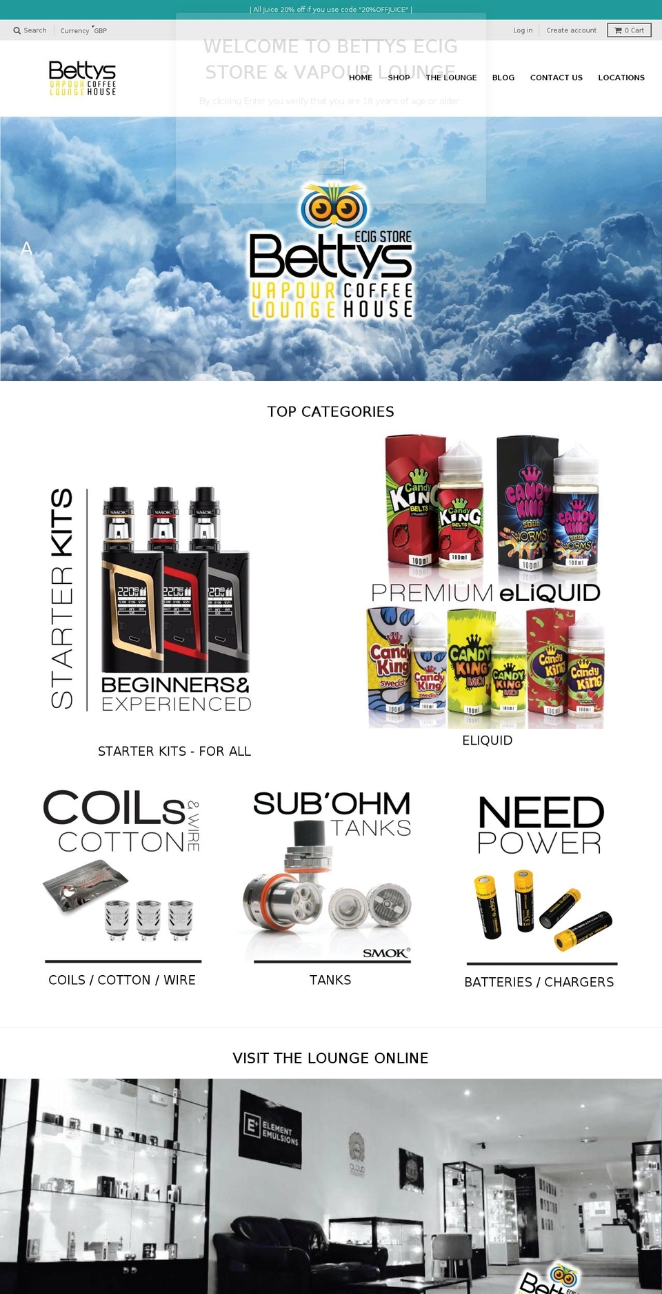 bettysecigstore.com shopify website screenshot