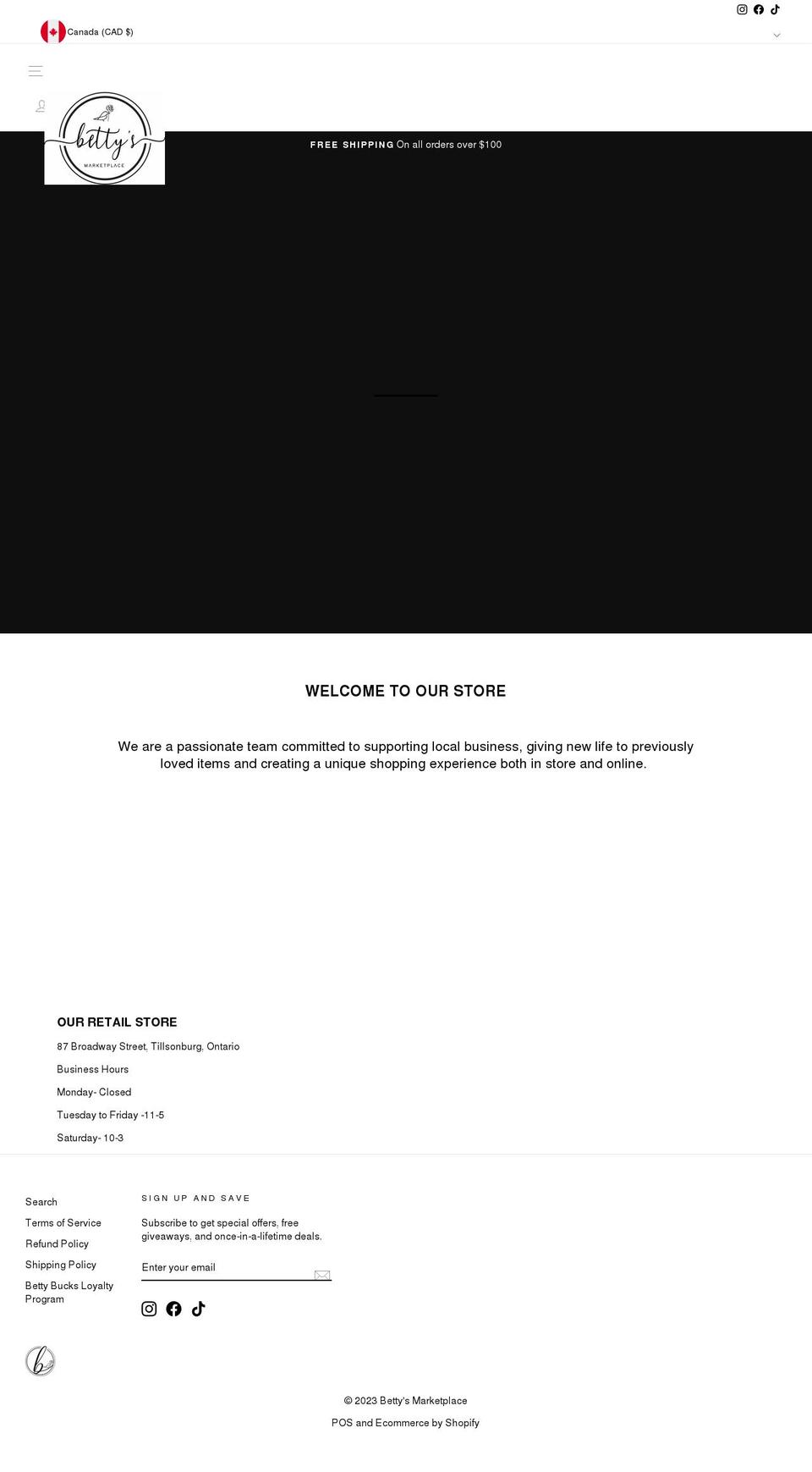 bettysmarketplace.com shopify website screenshot