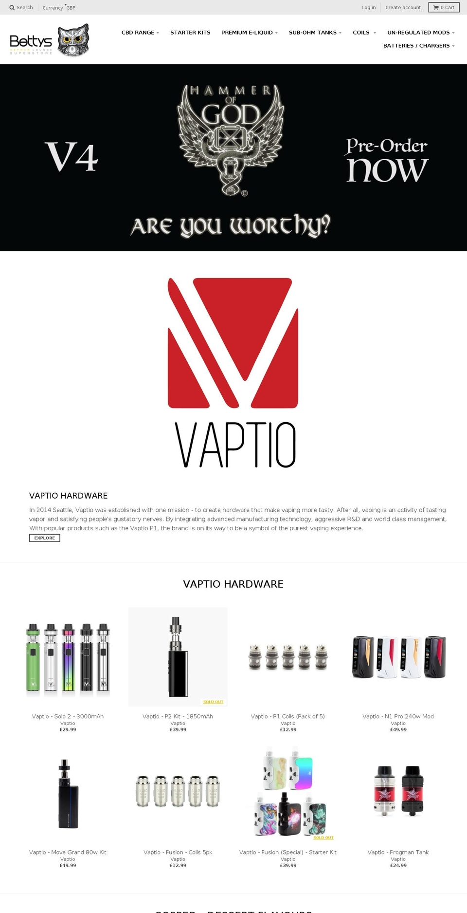 bettysvapourlounge.co.uk shopify website screenshot