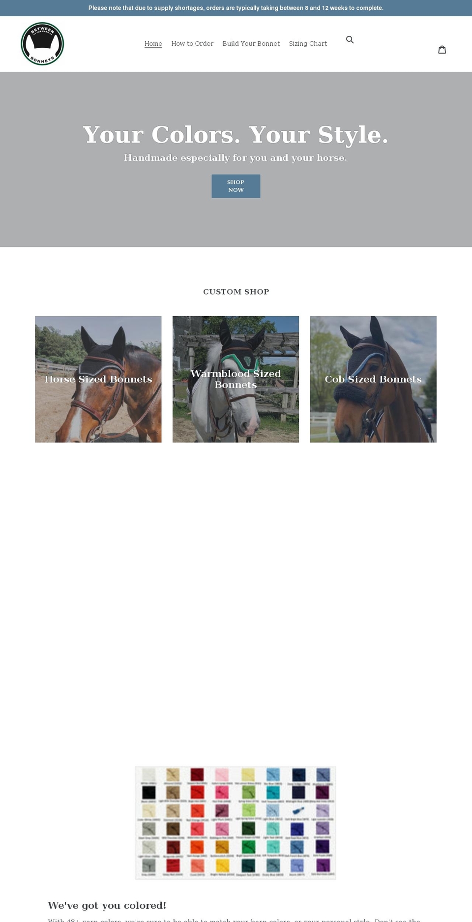 betweentheearsbonnets.com shopify website screenshot
