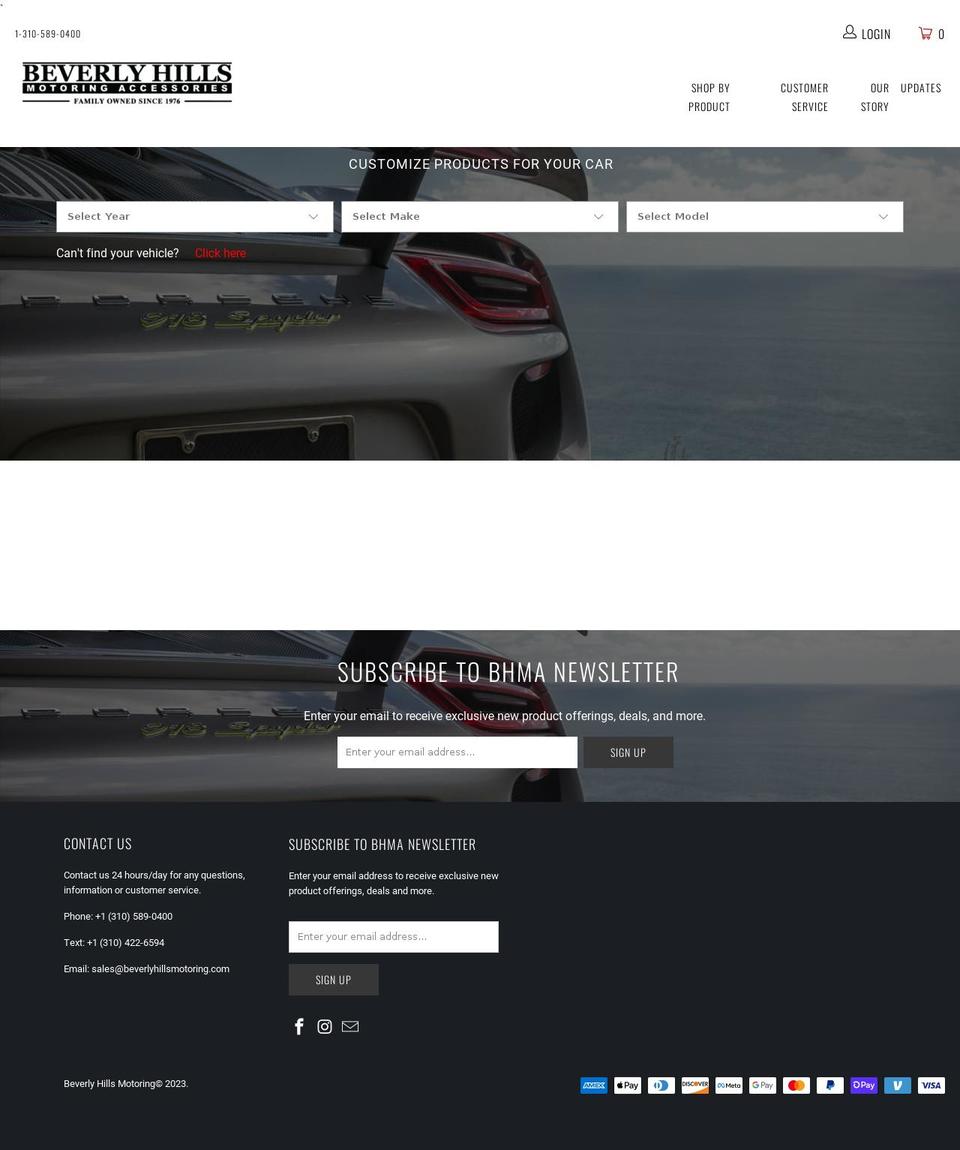 beverlyhillsmotoring.com shopify website screenshot