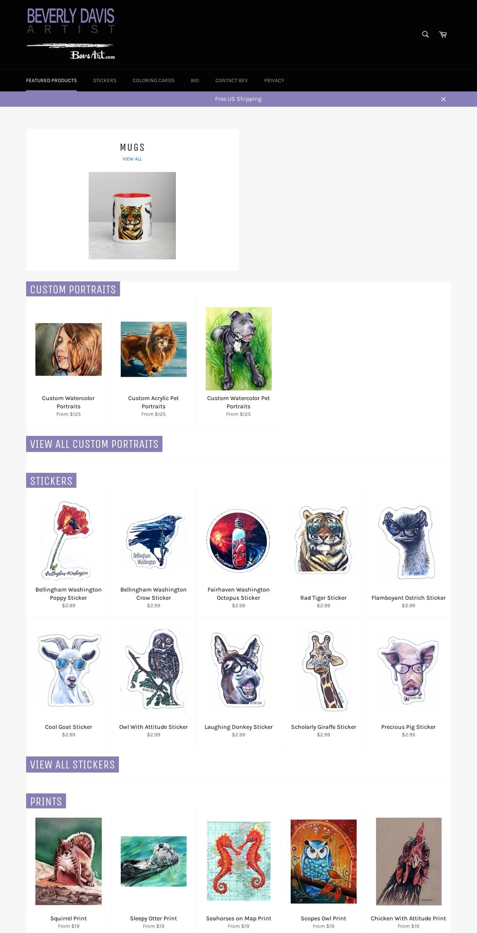 bevsart.com shopify website screenshot