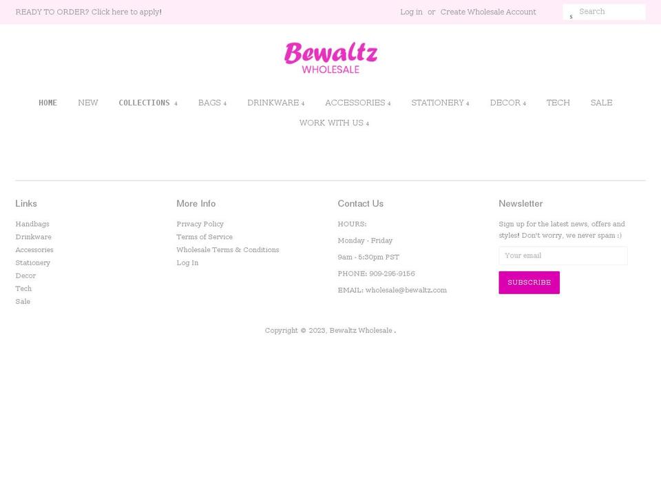 bewaltzwholesale.com shopify website screenshot