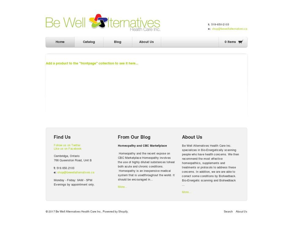 bewellalternatives.ca shopify website screenshot