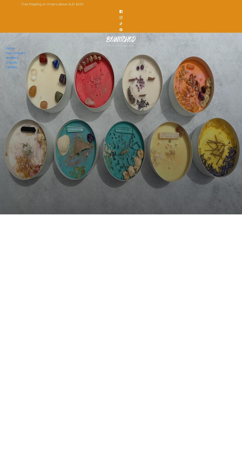 bewitchedcrystalsandcandles.com shopify website screenshot