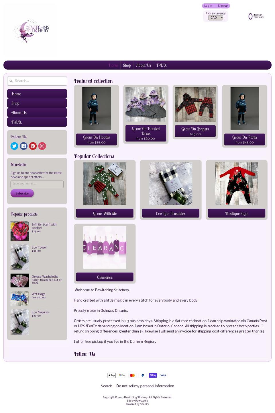 bewitchingstitchery.ca shopify website screenshot