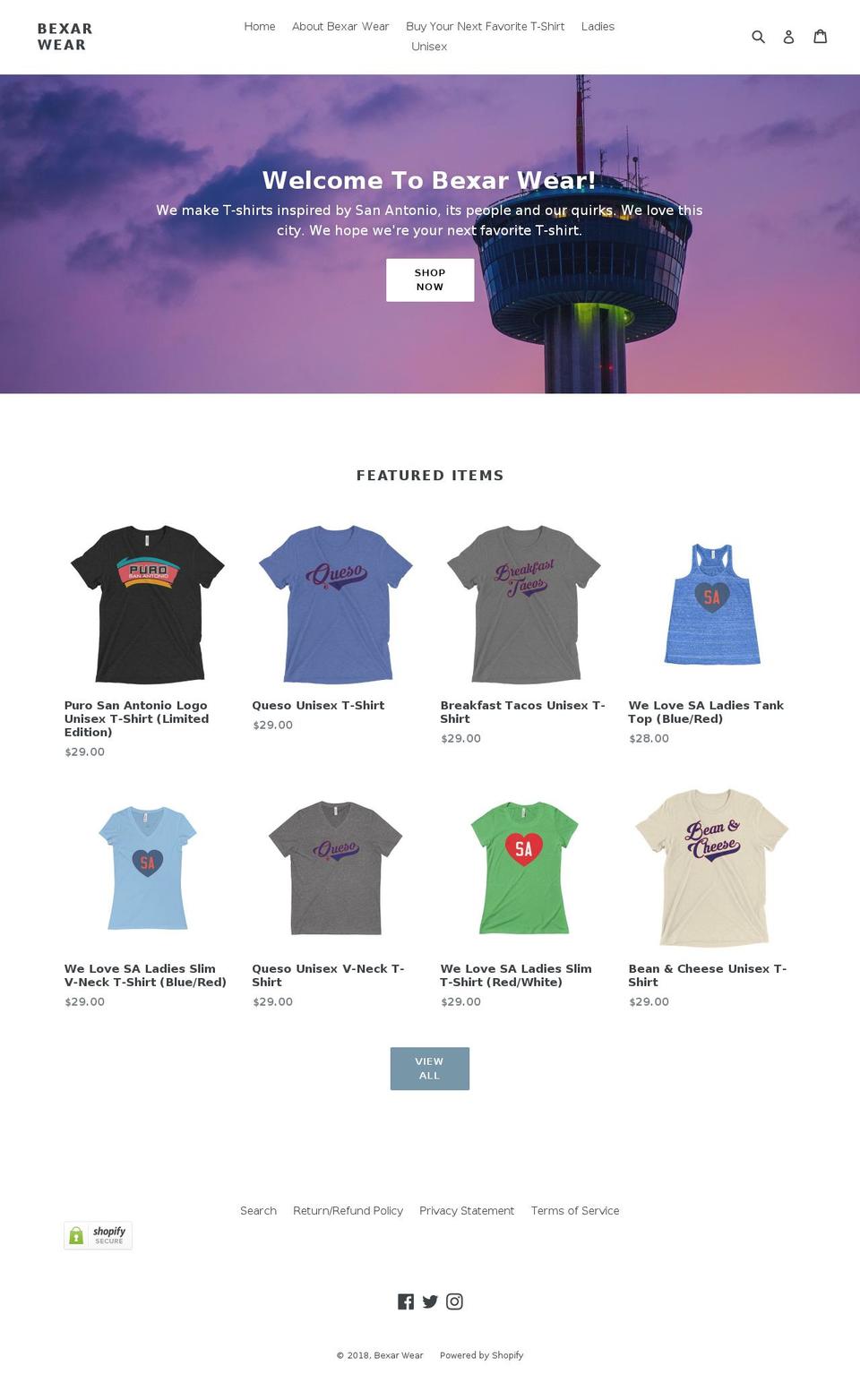 bexarwear.com — Shopify storefront screenshot