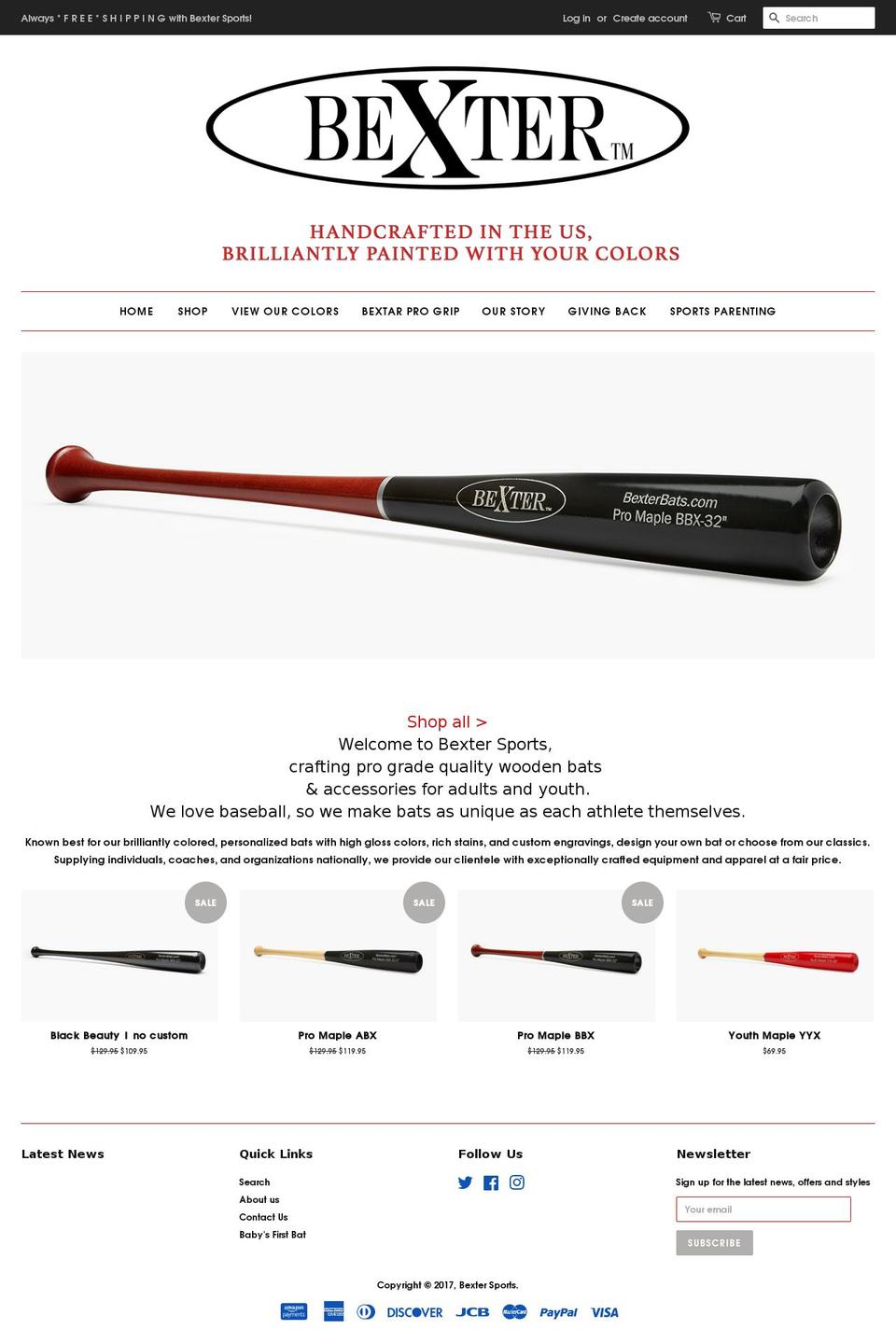 bexterbats.com shopify website screenshot
