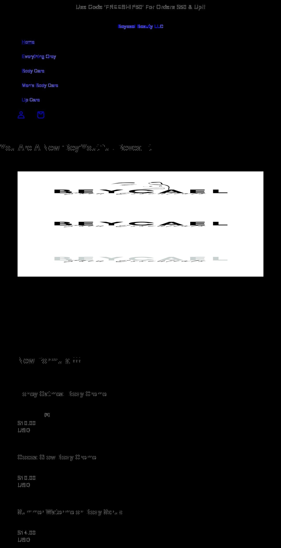 beycaelbeautyllc.com shopify website screenshot