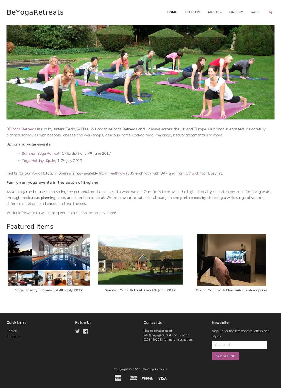 beyogaretreats.com shopify website screenshot