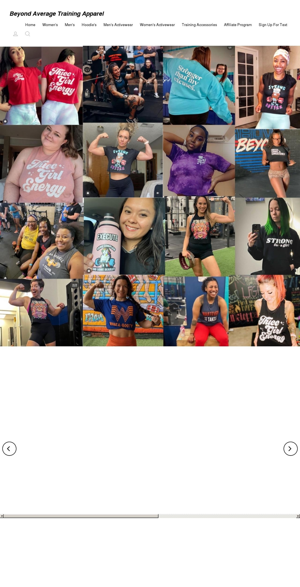 beyondaveragetrainingapparel.com shopify website screenshot