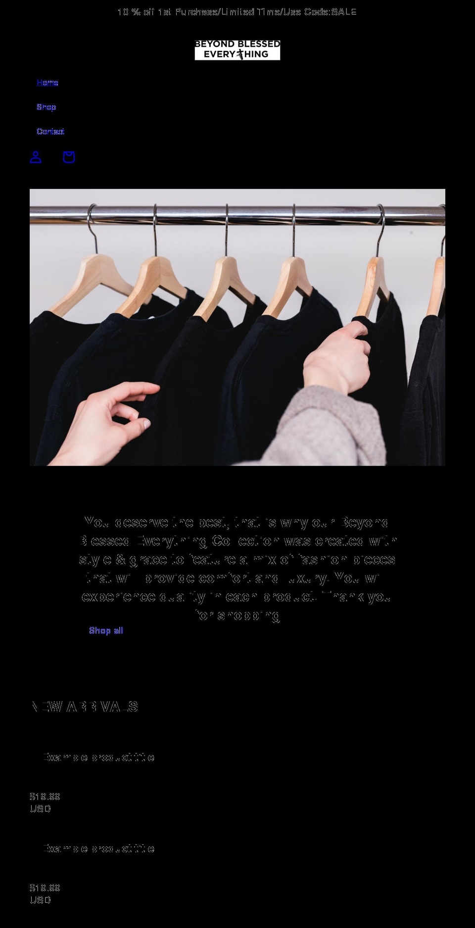 beyondblessedeverything.com shopify website screenshot
