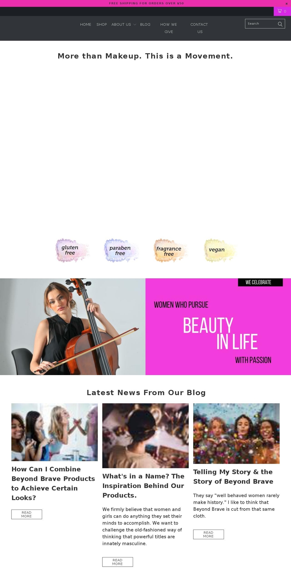 beyondbravecosmetics.com shopify website screenshot