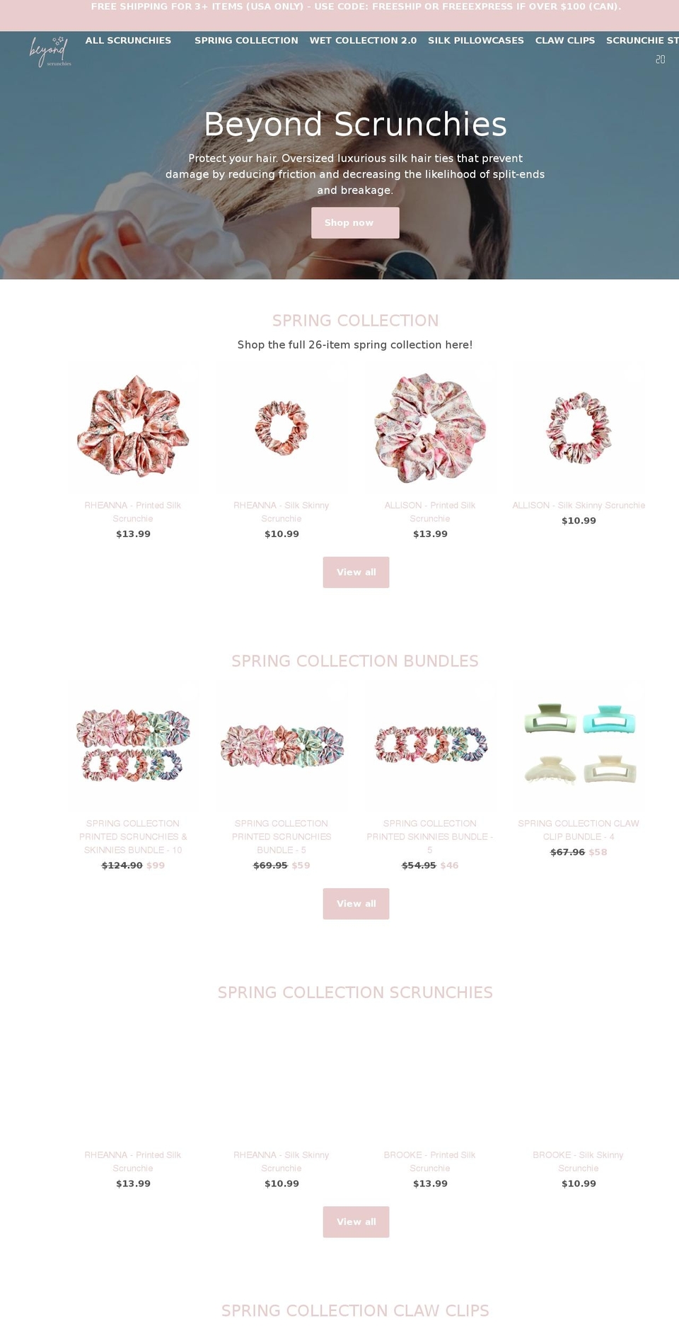 beyondscrunchies.com shopify website screenshot