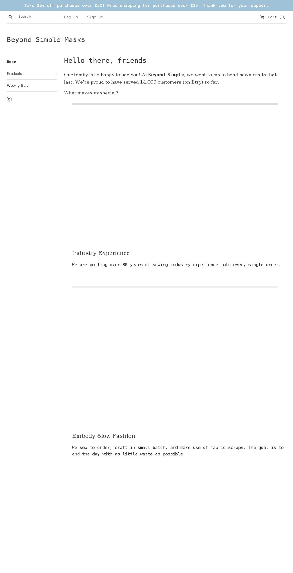 beyondsimplemasks.com shopify website screenshot