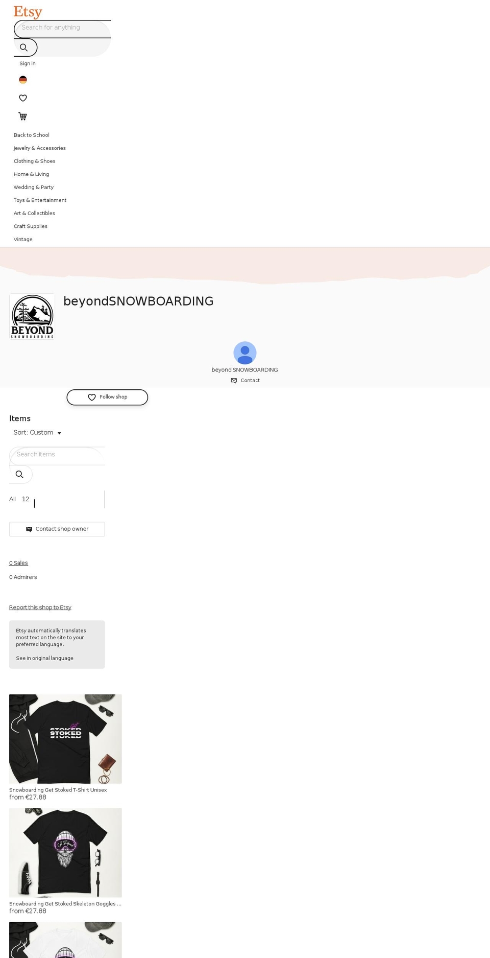 beyondsnowboarding.com — Shopify storefront screenshot