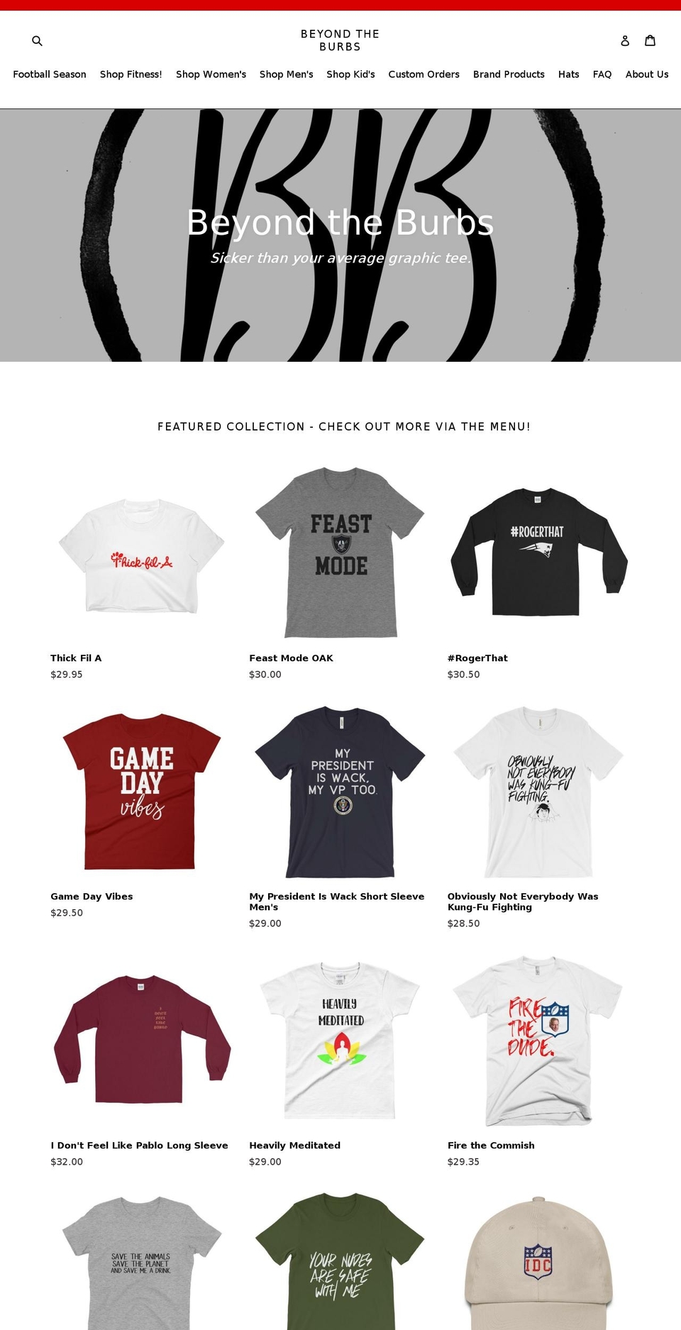 beyondtheburbs.net shopify website screenshot