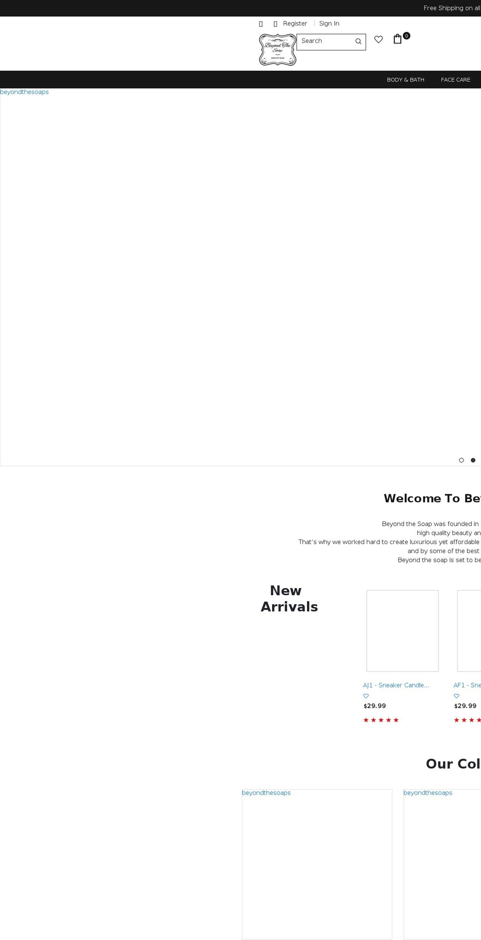 beyondthesoapbeautybar.com — Shopify storefront screenshot