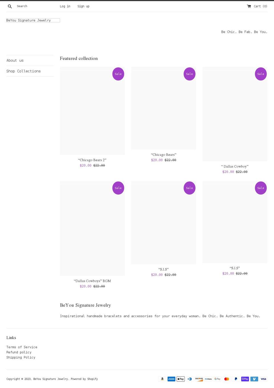 beyousignaturejewelry.com shopify website screenshot