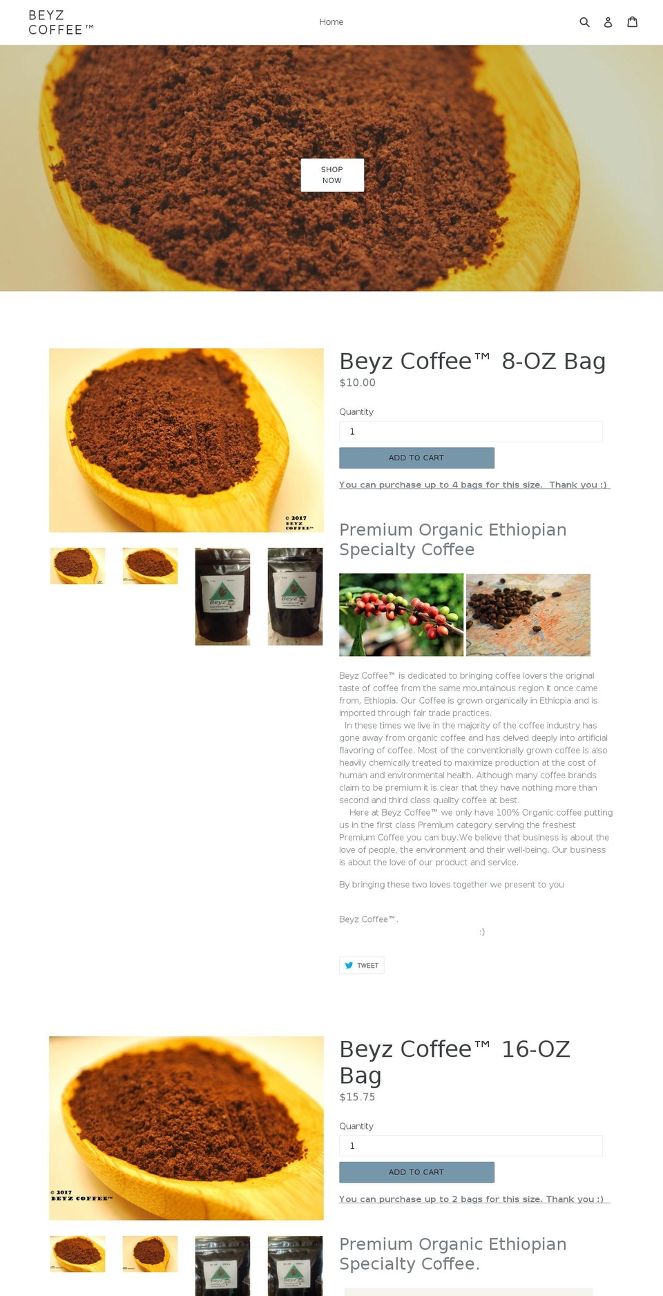 Sterling Shopify theme site example beyzcoffee.org