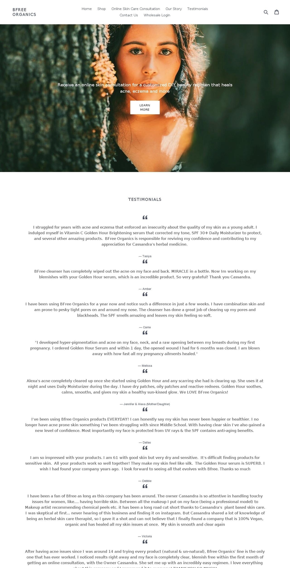 bfreeorganics.com — Shopify storefront screenshot