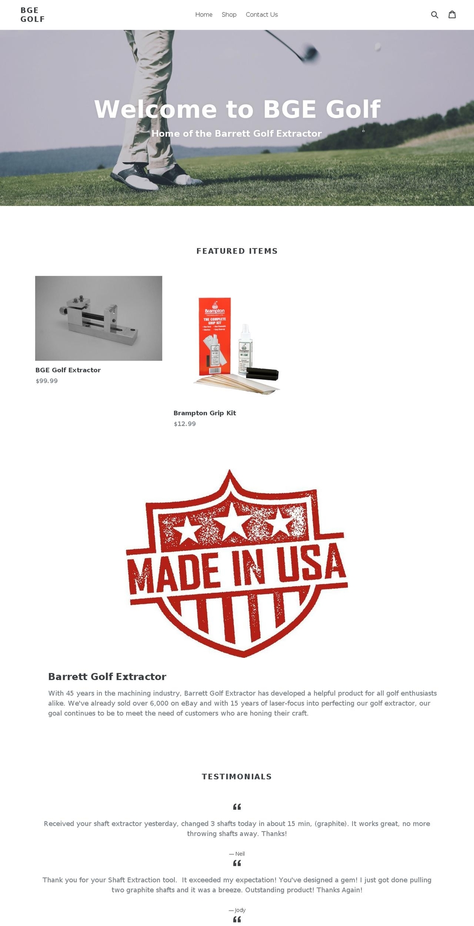 bgegolf.com — Shopify storefront screenshot