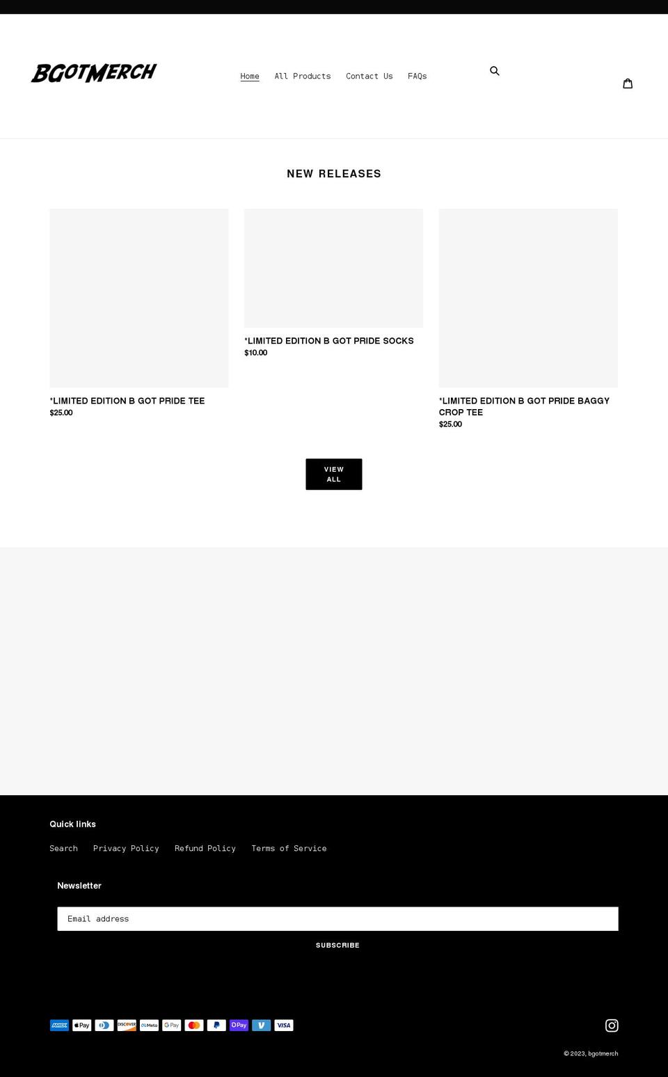 bgotmerch.com shopify website screenshot