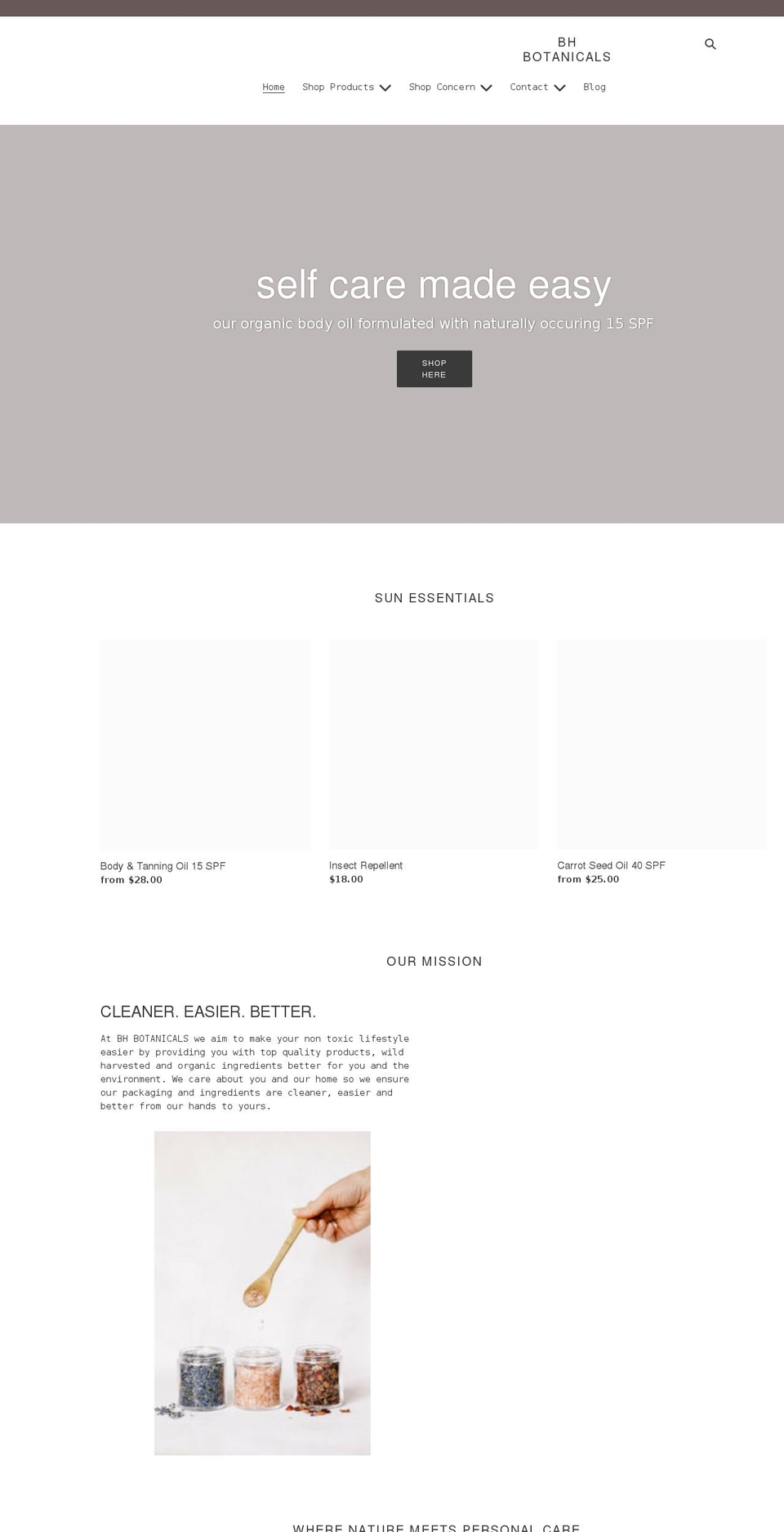 bhbotanicals.com shopify website screenshot