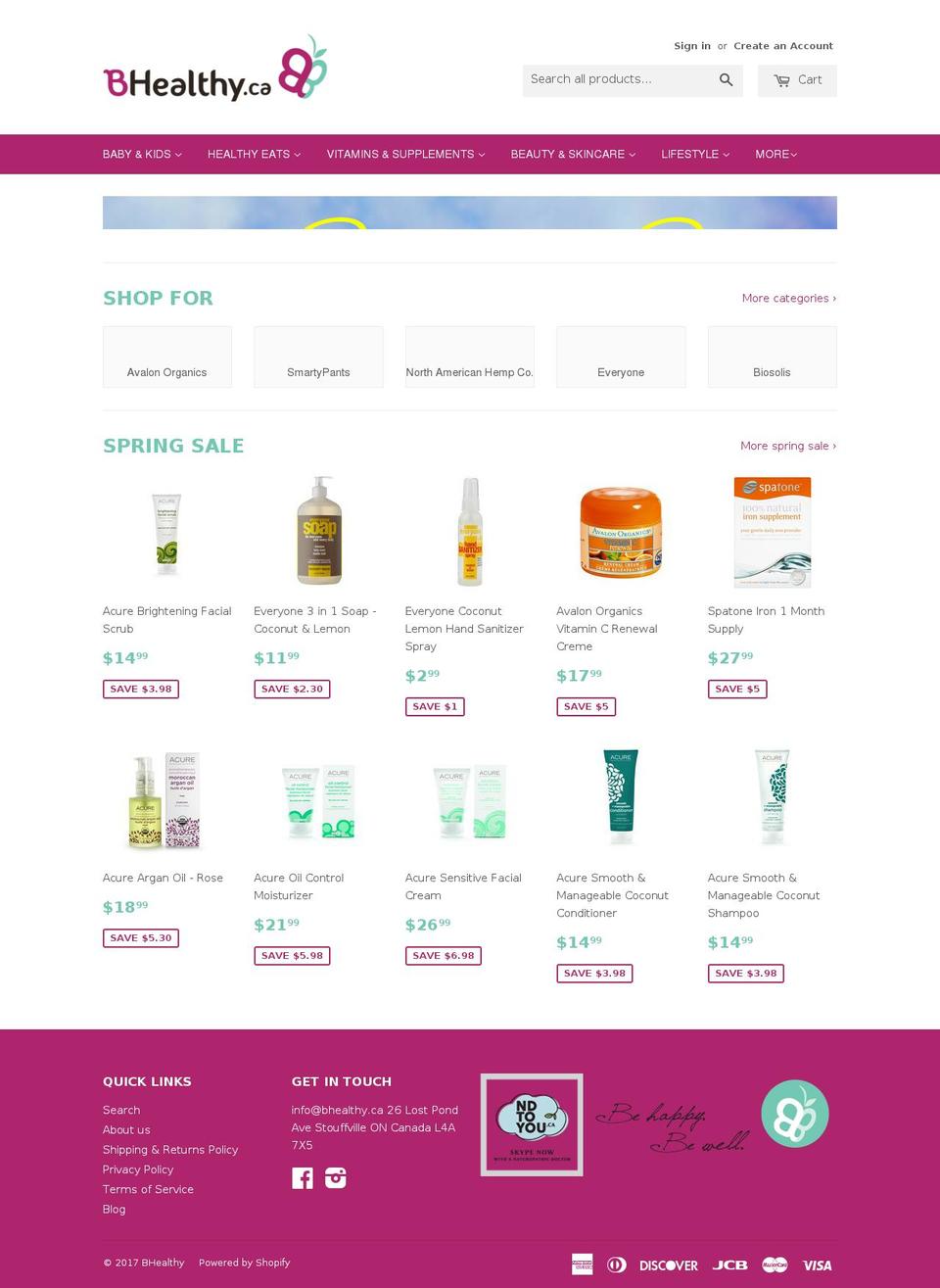 bhealthy.ca shopify website screenshot