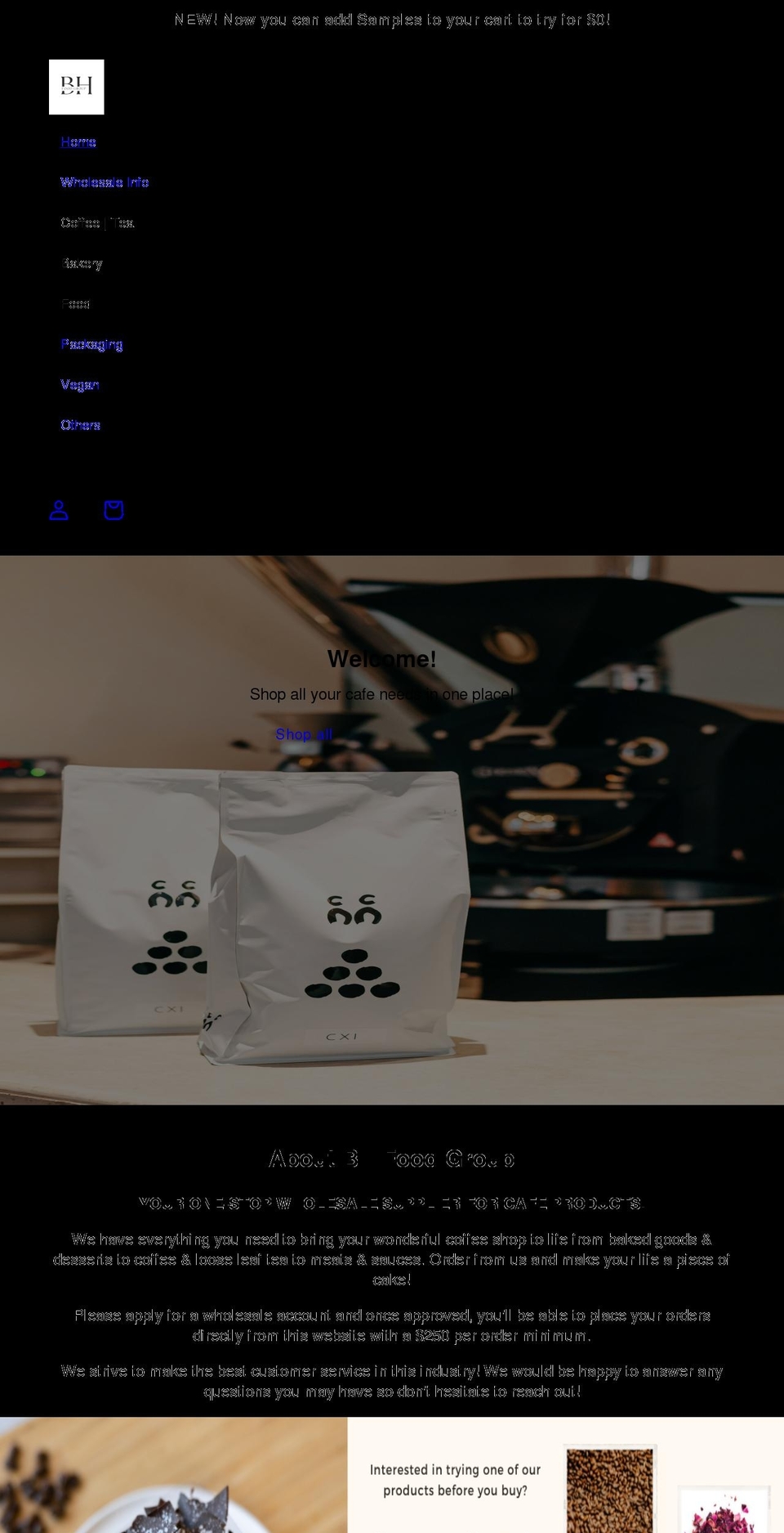 bhfoodgroup.com shopify website screenshot