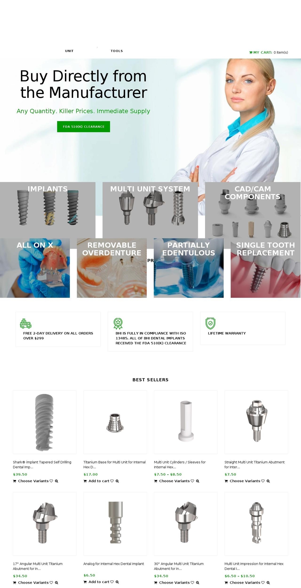 bhi-implants.com shopify website screenshot