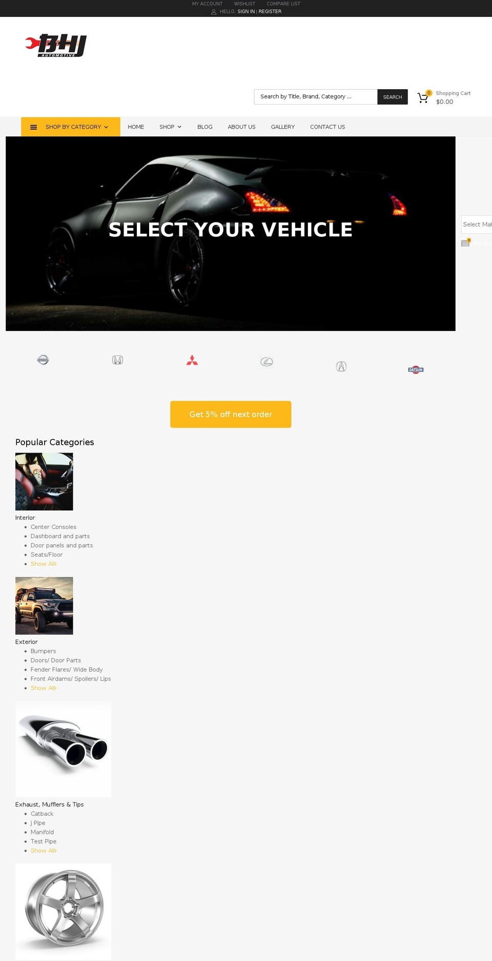 bhjautomotive.com — Shopify storefront screenshot