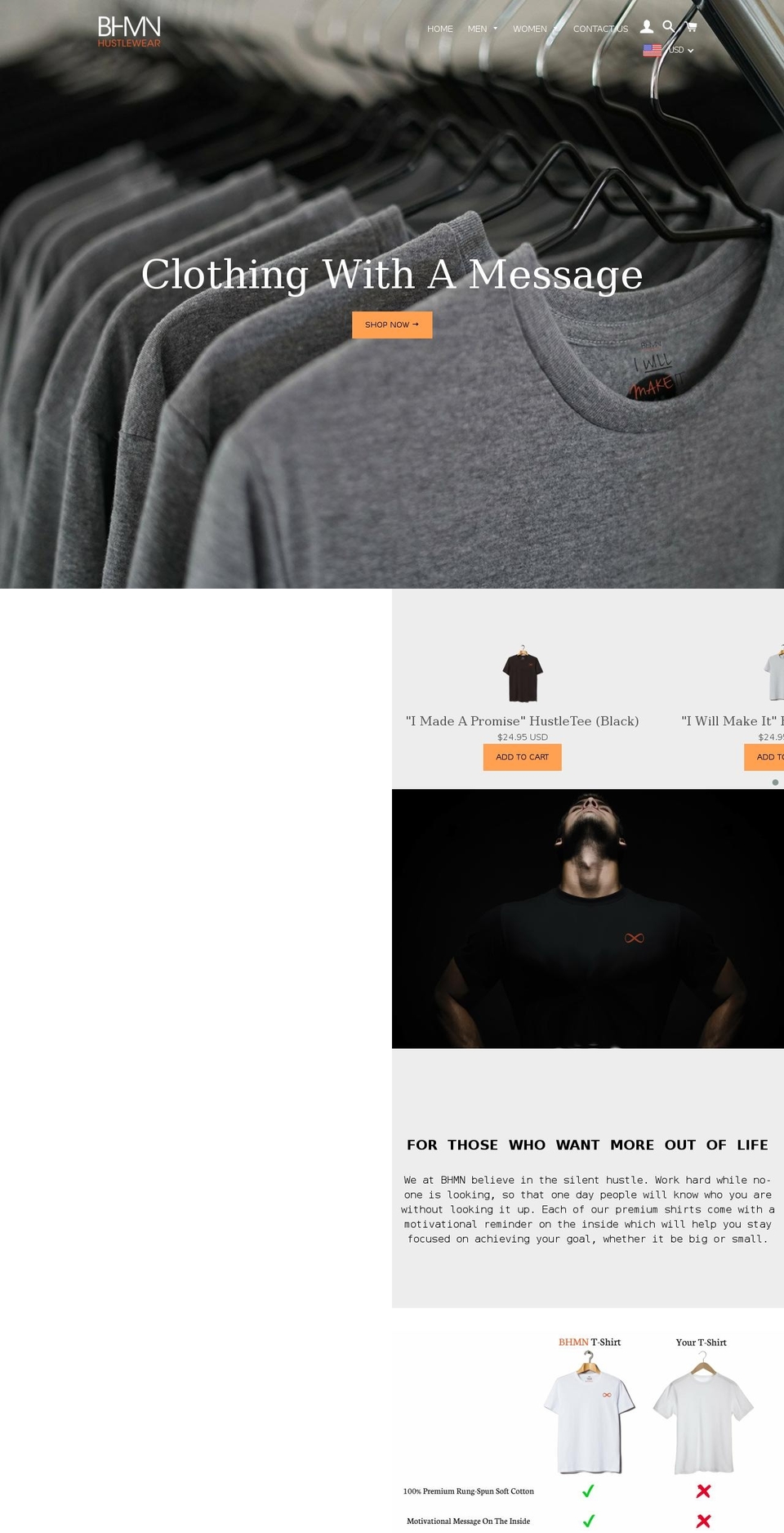 bhmnhustlewear.com shopify website screenshot