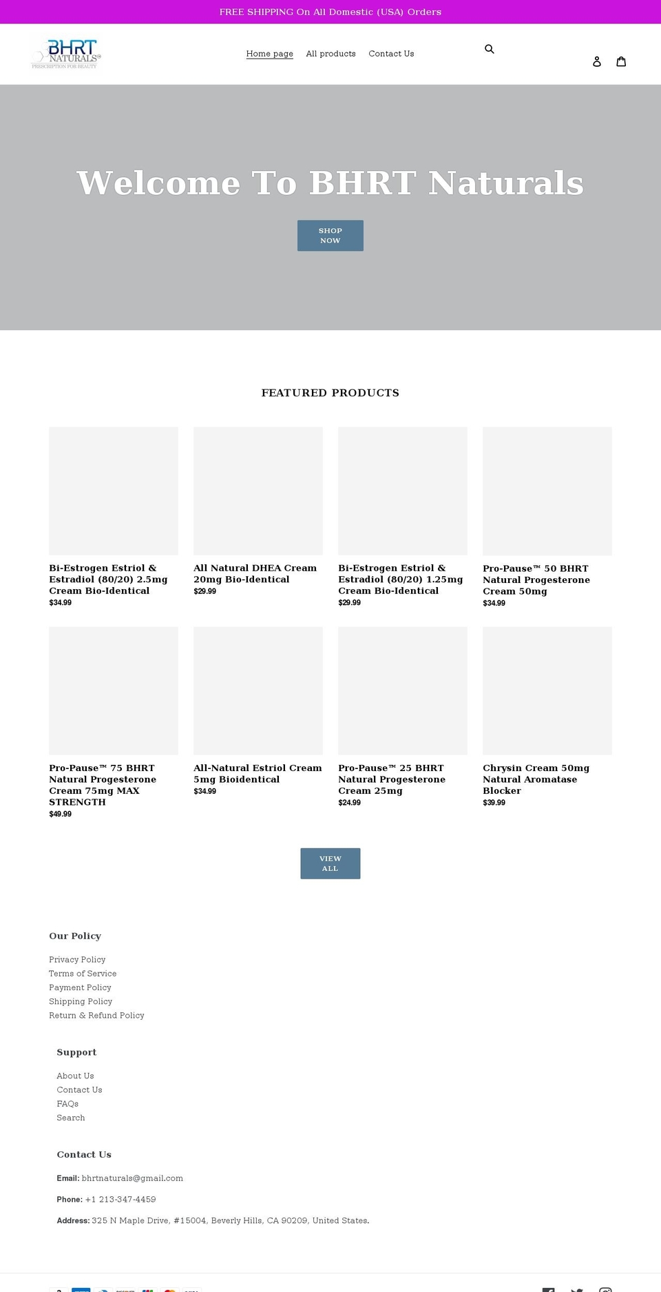 bhrtnaturals.com shopify website screenshot