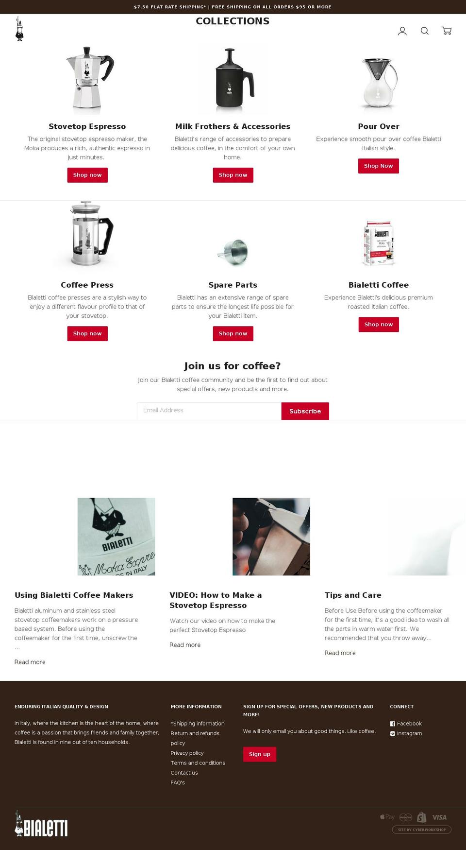 bialetti.co.nz shopify website screenshot