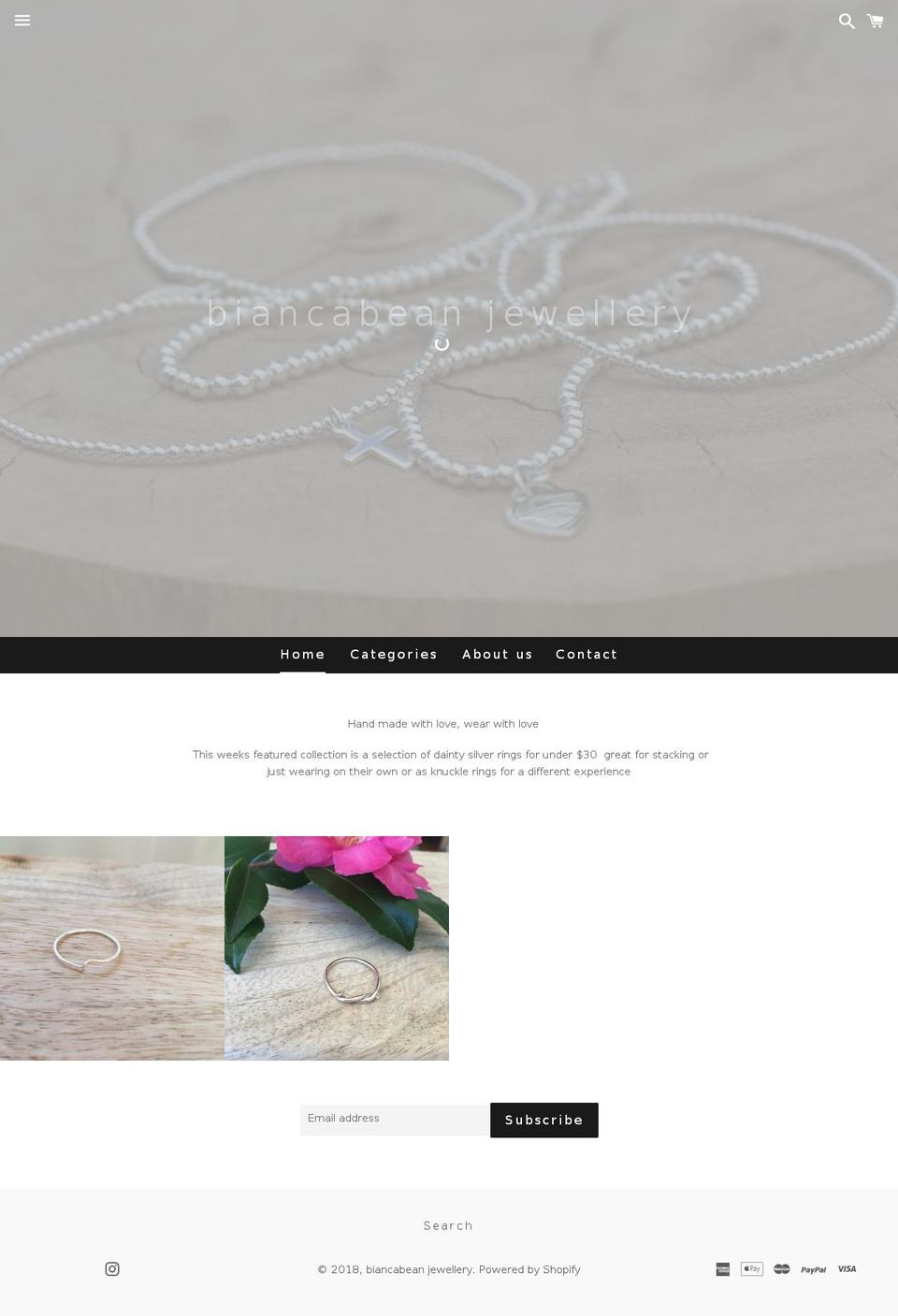 biancabeanjewellery.com — Shopify storefront screenshot