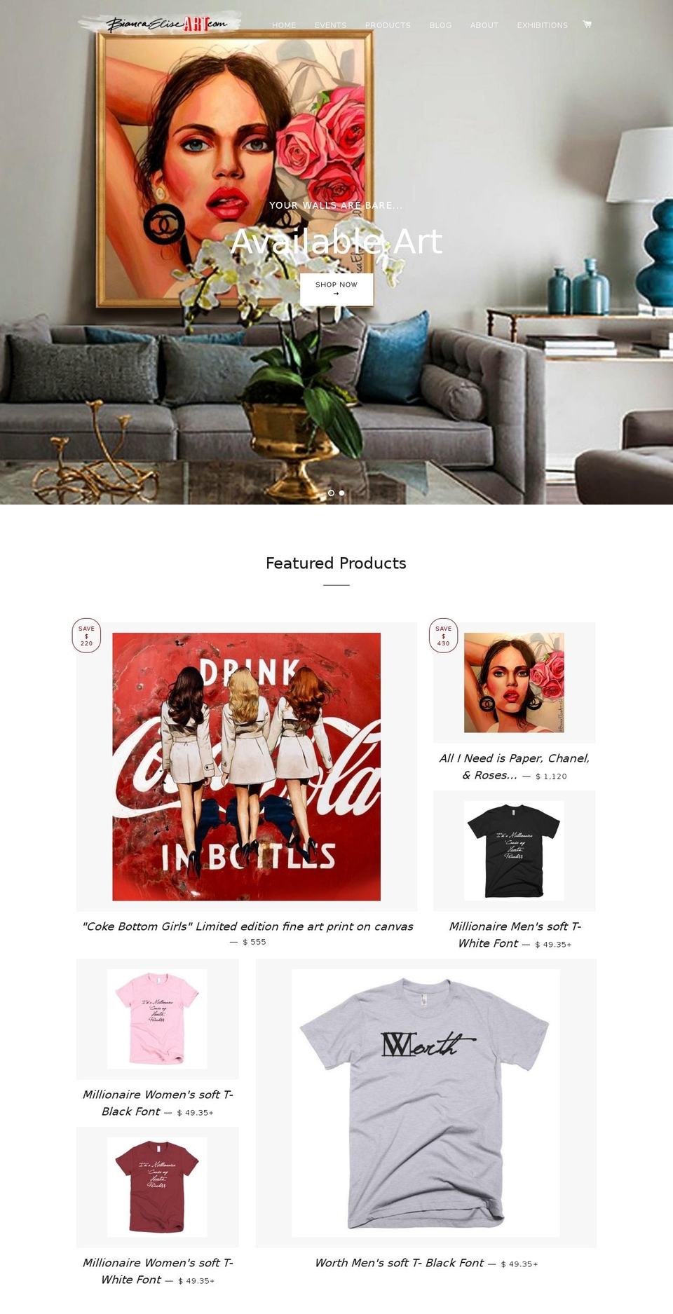 biancaeliseart.com shopify website screenshot
