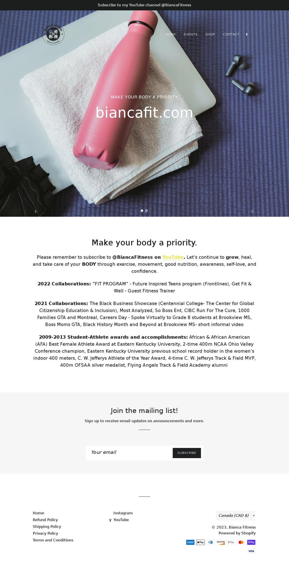 biancafit.com shopify website screenshot