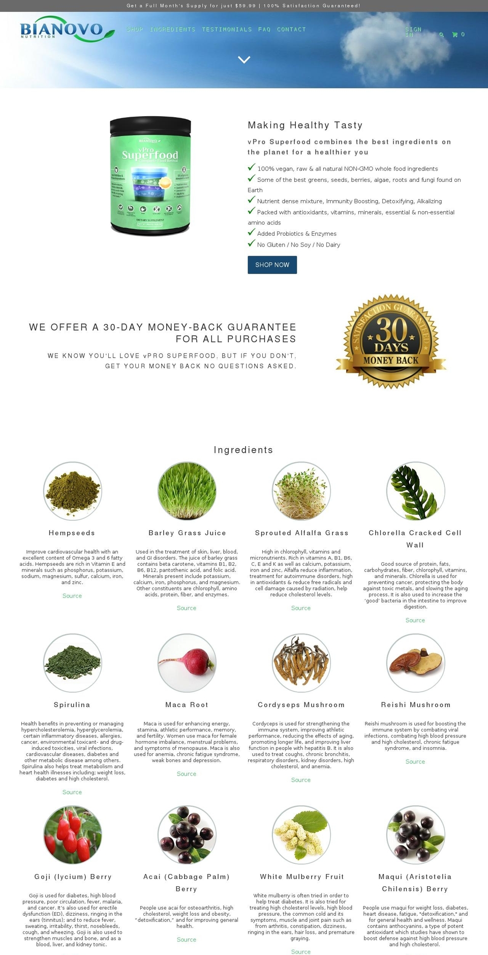 bianovo.com shopify website screenshot