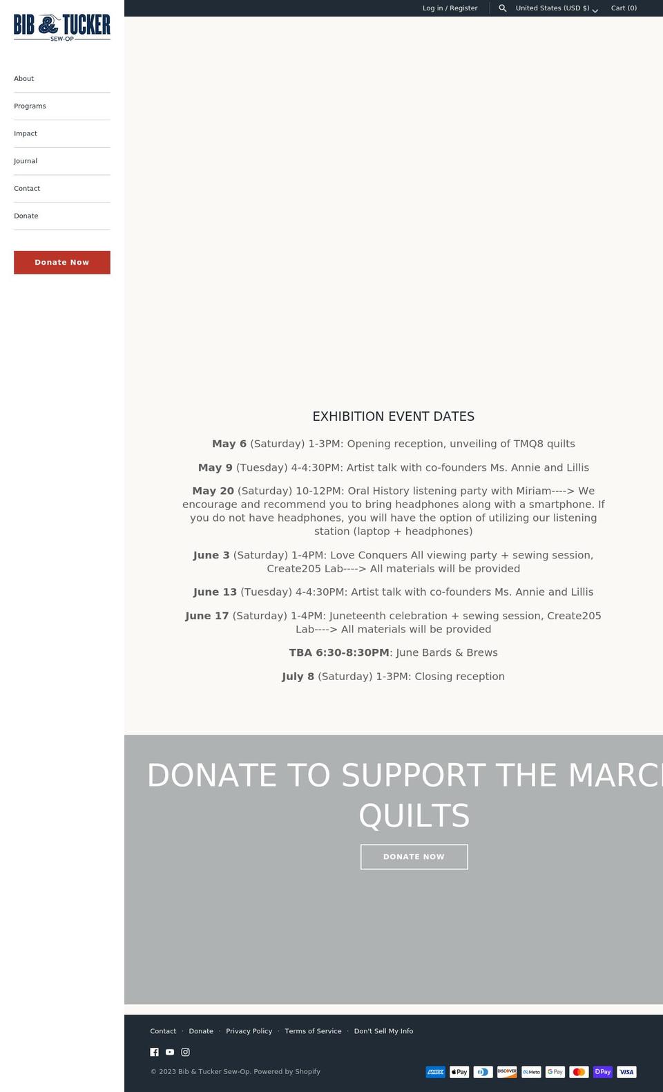 bibandtuckersewop.org shopify website screenshot