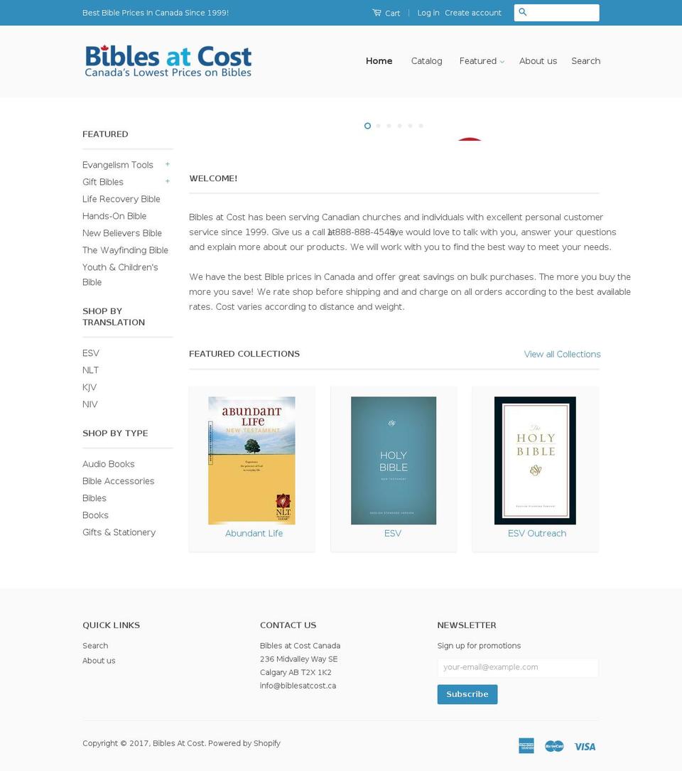 biblesatcost.ca shopify website screenshot