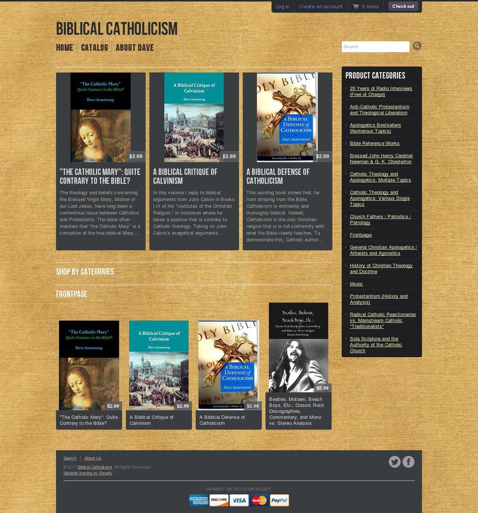 biblicalcatholicism.com shopify website screenshot