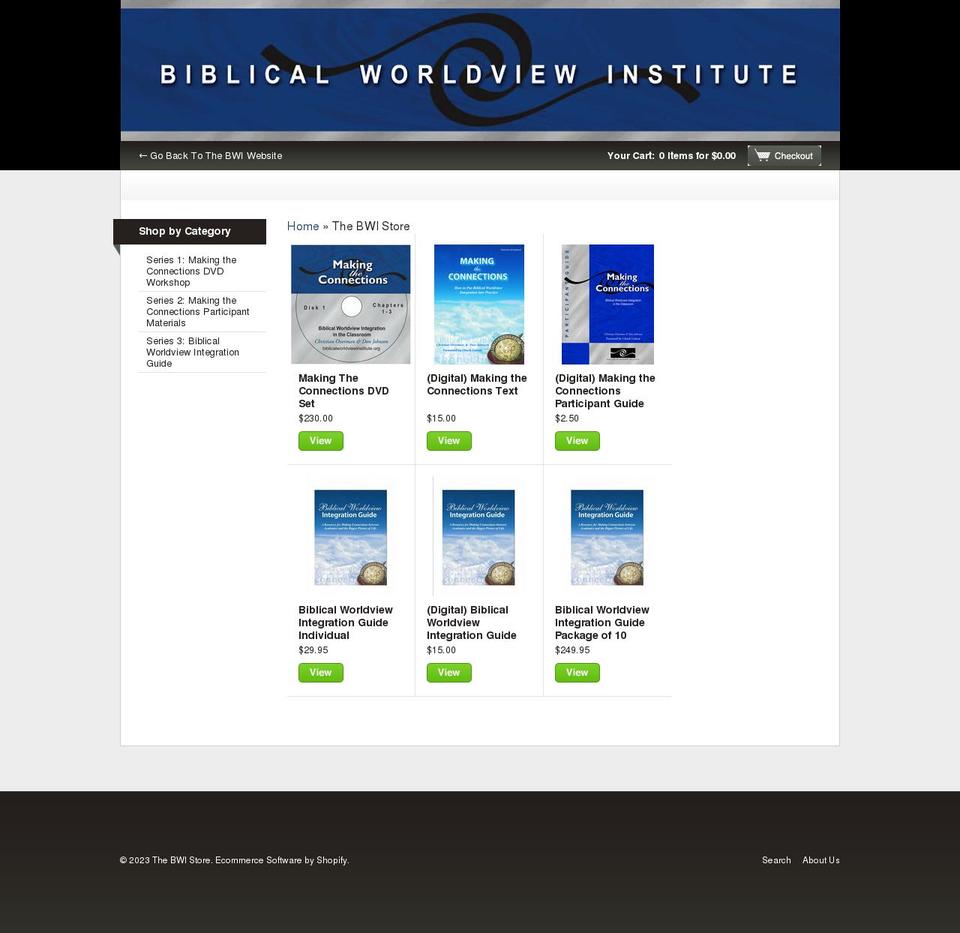 sortable Shopify theme site example biblicalworldviewinstitute.myshopify.com