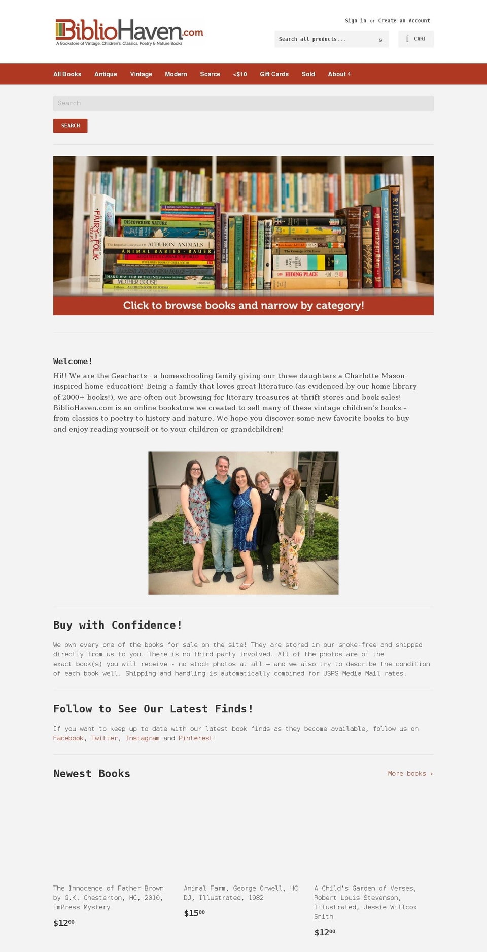 bibliohaven.com shopify website screenshot