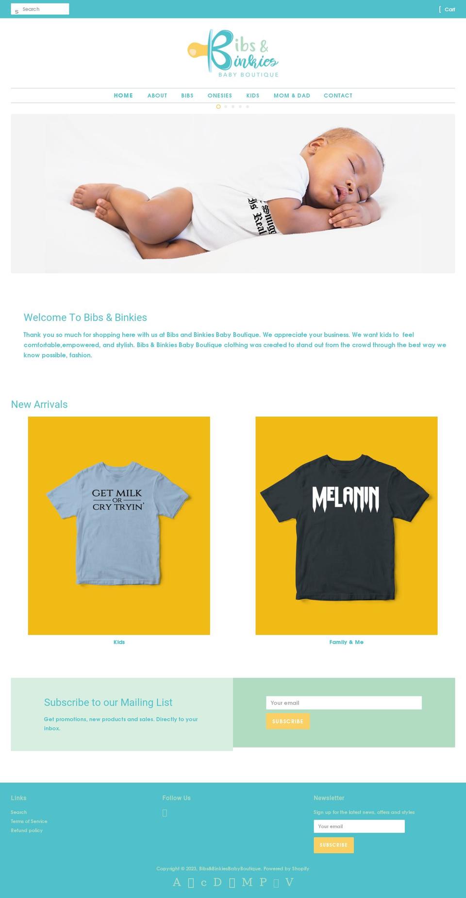 bibsandbinkiesbabyboutique.com — Shopify storefront screenshot