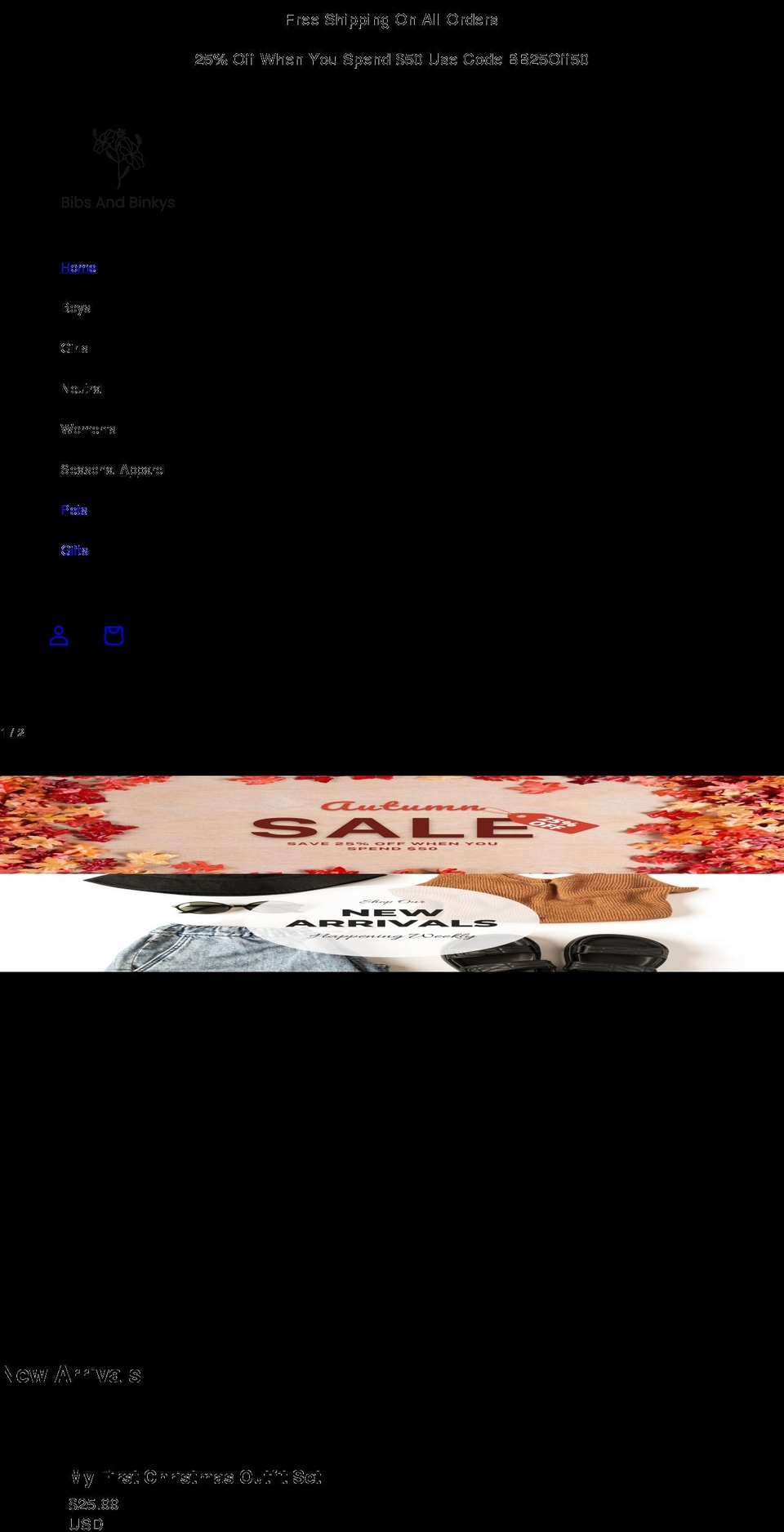 bibsandbinkys.com shopify website screenshot